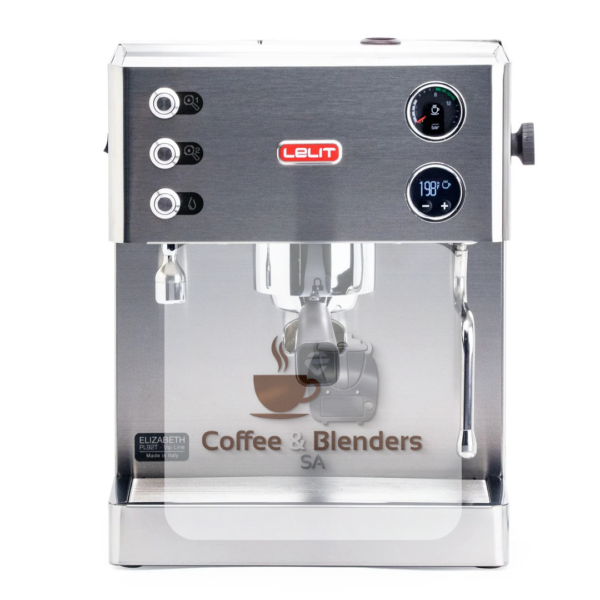 Lelit Elizabeth dual boiler espresso machine in brushed stainless steel — available in South Africa from Coffee and Blenders SA