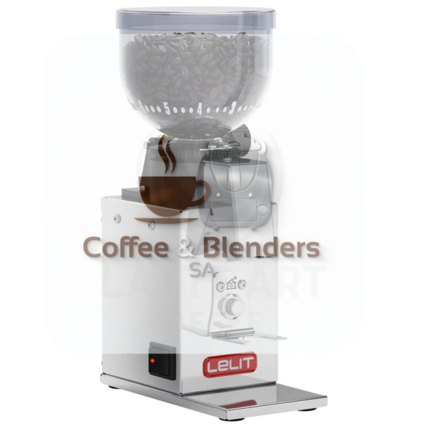 Lelit Fred 43 on-demand espresso grinder in stainless steel — available in South Africa from Coffee and Blenders SA