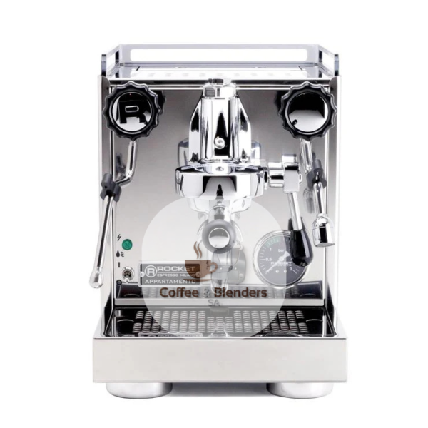 Rocket Appartamento espresso machine in white with circular side panel — available in South Africa from Coffee and Blenders SA